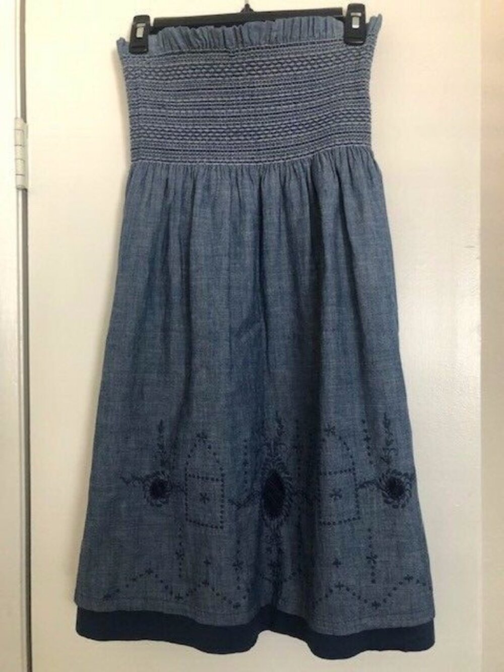 Vintage Paper Denim Strapless Embroidered Sundress Dress, Size Small 2